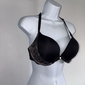 Essential Bodywear Piper Black Pushup Bra #8518 Size 36C Halter Lace Back
